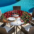 thumbnail image 6 of Red Plaid Christmas Round Tablecloth, Fitted Table Cover with Elastic for 45"-54" Round Tables, Snowman Xmas Tree Snowflake Gifts Elk Table Cloth Outdoor Indoor Dinning Party Waterproof Tablecloths, 6 of 7
