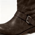 thumbnail image 5 of OKBOP Women's Distressed Faux Leather Mid-Calf Moto Boots, Dual Buckle Straps Pull-On Round Toe Block Low Heel Engineer Boots Coffee Boots Sizes 35, 5 of 5