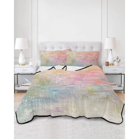 Twin Quilt Bedding Set Color Gradient Mottled Summer Quilt Lightweight Quilted Coverlet with 2 Pillow Shams, Minimalist Impressionist Style 3-Piece Bedspread Quilt Set for All Season