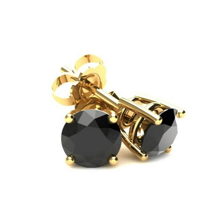 2 Ct Black Diamond Studs 14k Yellow Gold Earrings