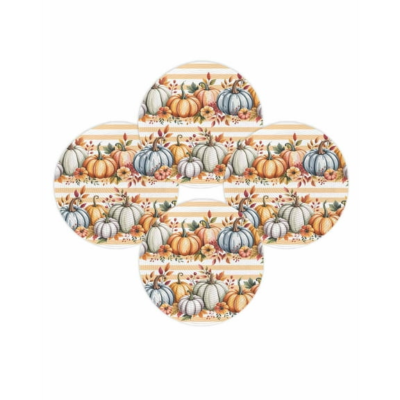 Fall Round Placemats Set of 4 Autumn Orange Pumpkin Place Mats Thanksgiving Woven Placemat Maple Leaves Stripes Circle Braided Table Mat for Kitchen Dining Table Autumn Party Home Decor 15 Inch