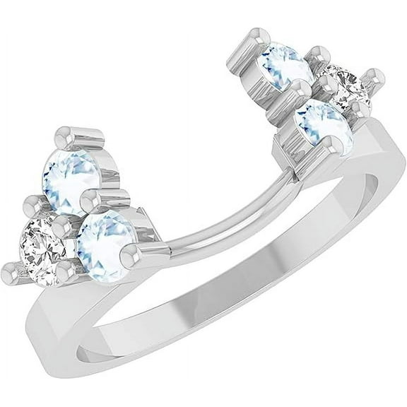 Cindy Jewels 1.50 Ct Round Cut Aquamarine Engagement Thanksgiving Christmas Enhancer Guard Wrap Ring 14K White Gold Plated 925 Sterling Silver For Women's -4