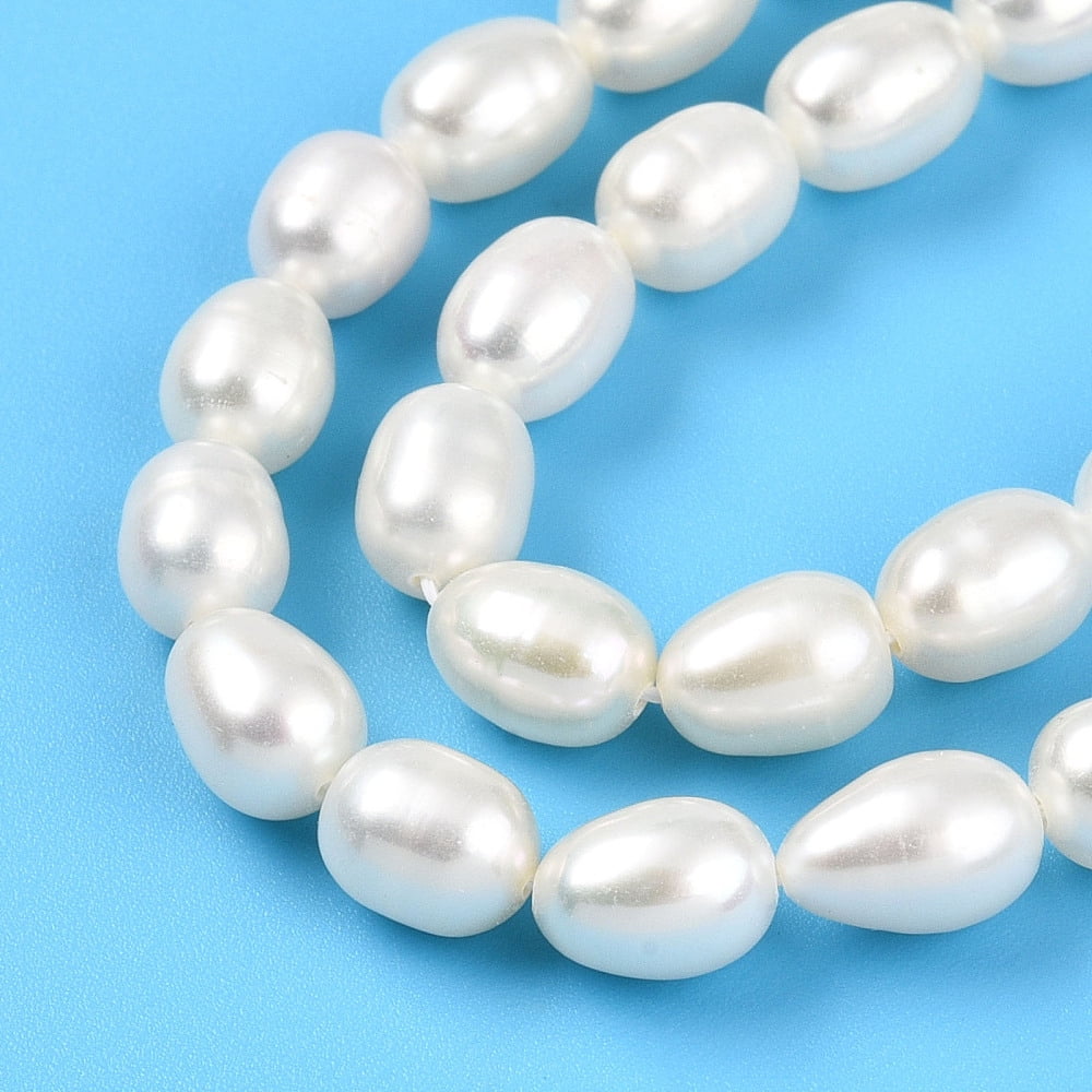 2strands Natural Cultured Freshwater Pearl Beads Strands Rice Creamy White 7~8x5.5~6mm Hole: 0.6mm about 26~27pcs/strand 7.68~7.87''(19.5~20cm)