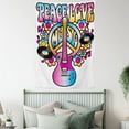 thumbnail image 4 of Groovy Tapestry, Peace Love Music Text with Peace Symbol Guitar Records Flowers Musical Notes, Wall Hanging for Bedroom Living Room Dorm Decor, 40W X 60L Inches, Blue Pink Yellow, by Ambesonne, 4 of 5