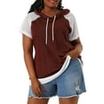 thumbnail image 6 of Agnes Orinda Women's Plus Size Short Sleeves Color Block Sport Activewear Drawstring Hoodie Top 1X Burgundy, 6 of 9