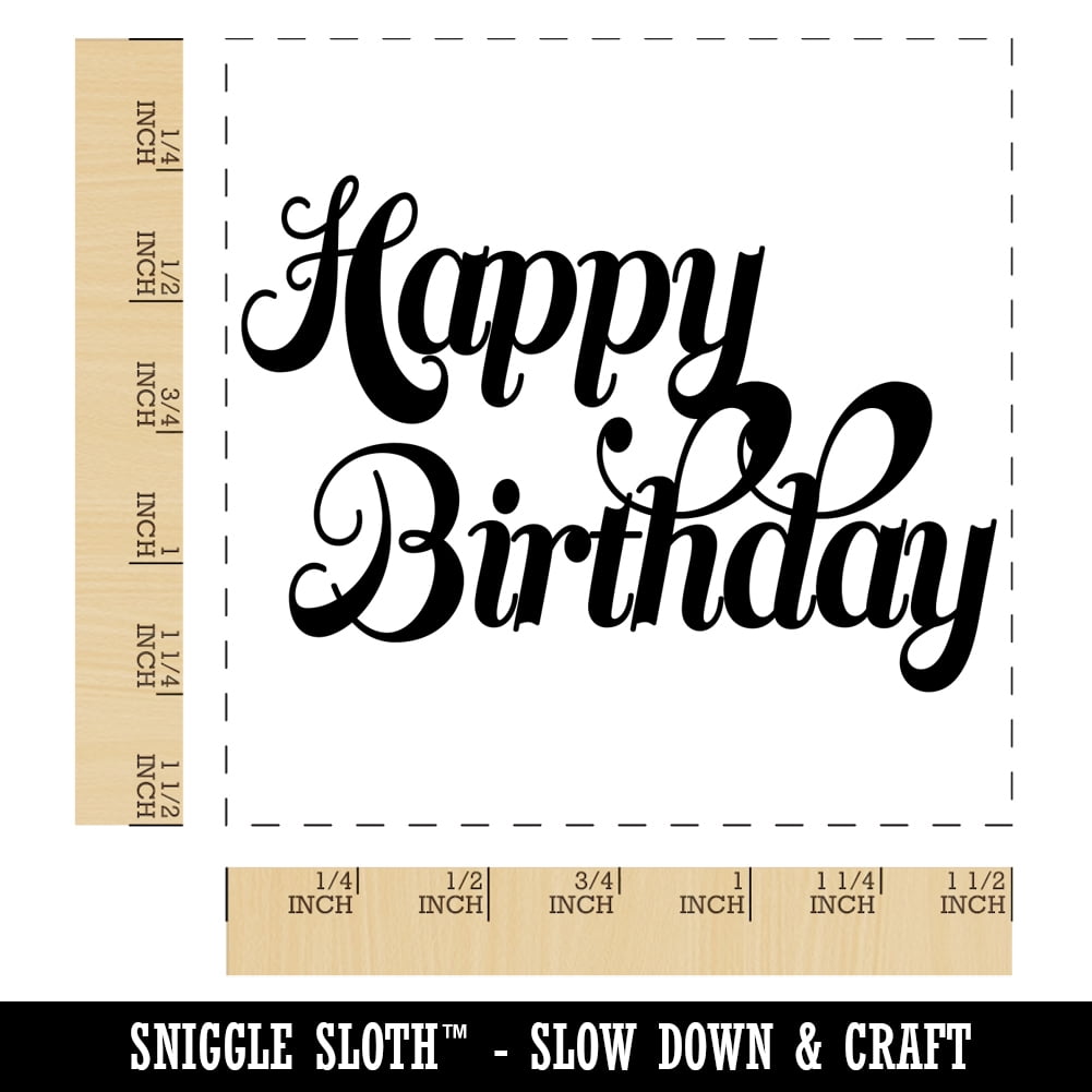 Happy Birthday Elegant Text Self-Inking Rubber Stamp Ink Stamper - Black Ink - Large 1-1/2 Inch