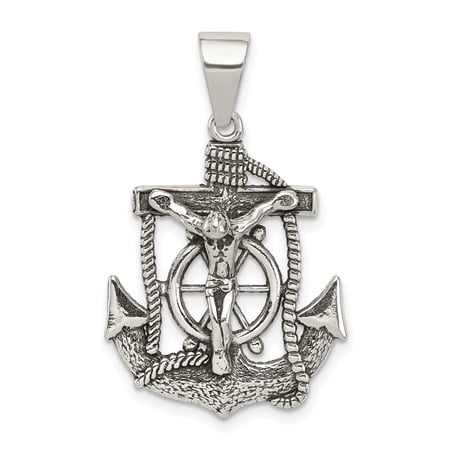 Diamond2Deal 925 Sterling Silver Antiqued Mini Mariner INRI Crucifix Pendant for Women (L- 1.28 inch, W- 0.79 inch)