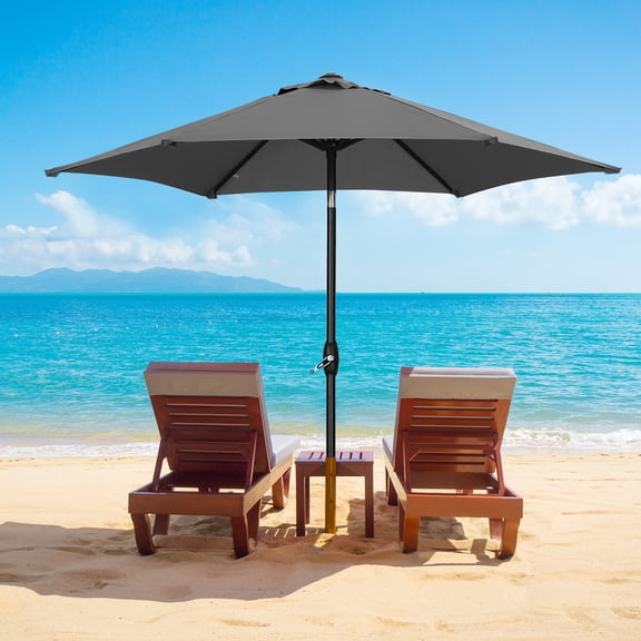 Autlaycil 9' Patio Umbrella with Tilt and Crank, Adjustable Outdoor Market Umbrellas, 6 Sturdy Ribs UV Protection Water Resistance for Garden, Deck, Backyard, Pool (Grey)