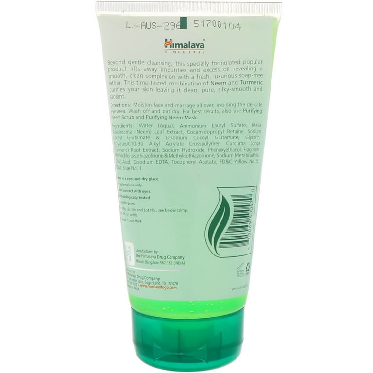 Himalaya Purifying Neem Face Wash for Deep Cleaning Occasional Acne Gentle Non Drying Daily Cleanser Free from Parabens SLS and Phthalates 150