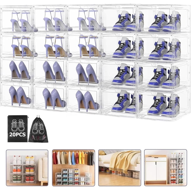 de 10 Cajas de Zapatos, Caja de Zapatos apilable con Puerta de succión, Caja de Zapatos Multifuncional con 10 Bolsas para Zapatos a Prueba de Polvo para el hogar, la Escuela