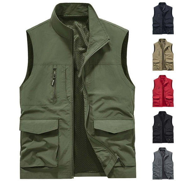 Miluxas Men's Lightweight Outdoor Travel Work Fishing Vest with Multi-Pockets Red