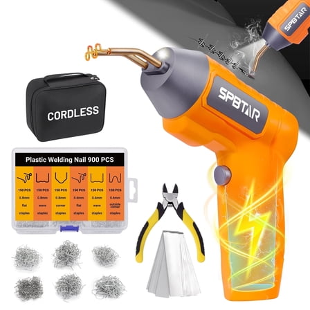 SPBTAR Cordless Plastic Welder, 900PCS Hot Staples Plastic Welding Kit with 5.0Ah Battery, LED Light, Pilers and Portable Toolbox, Staple Gun Plastic Repair Kit for DIY Projects, plastic/Bumper/Toys