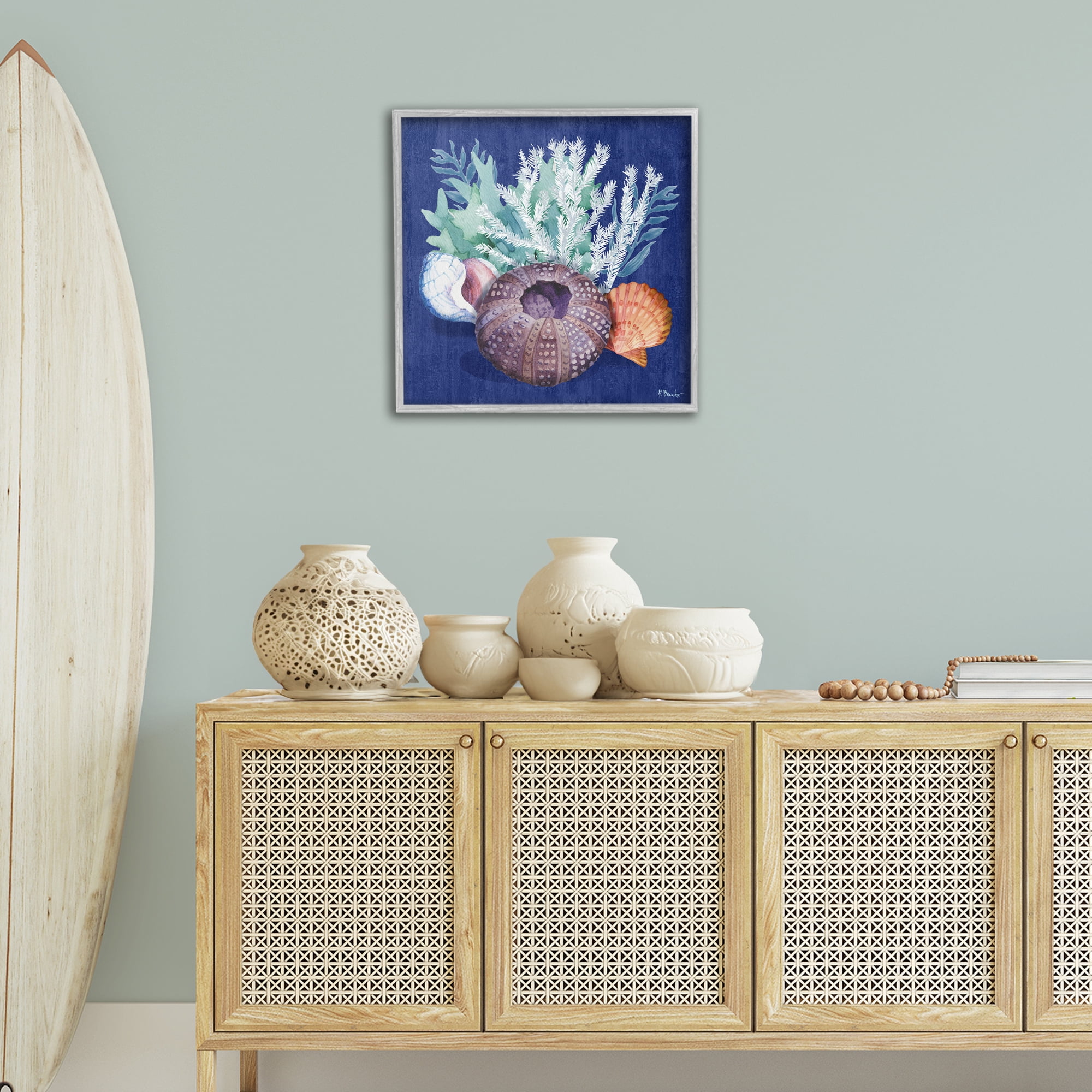 Stupell Industries Urchin Sea Life Coastal Painting Gray Framed Art Print Wall Art, 24 x 24