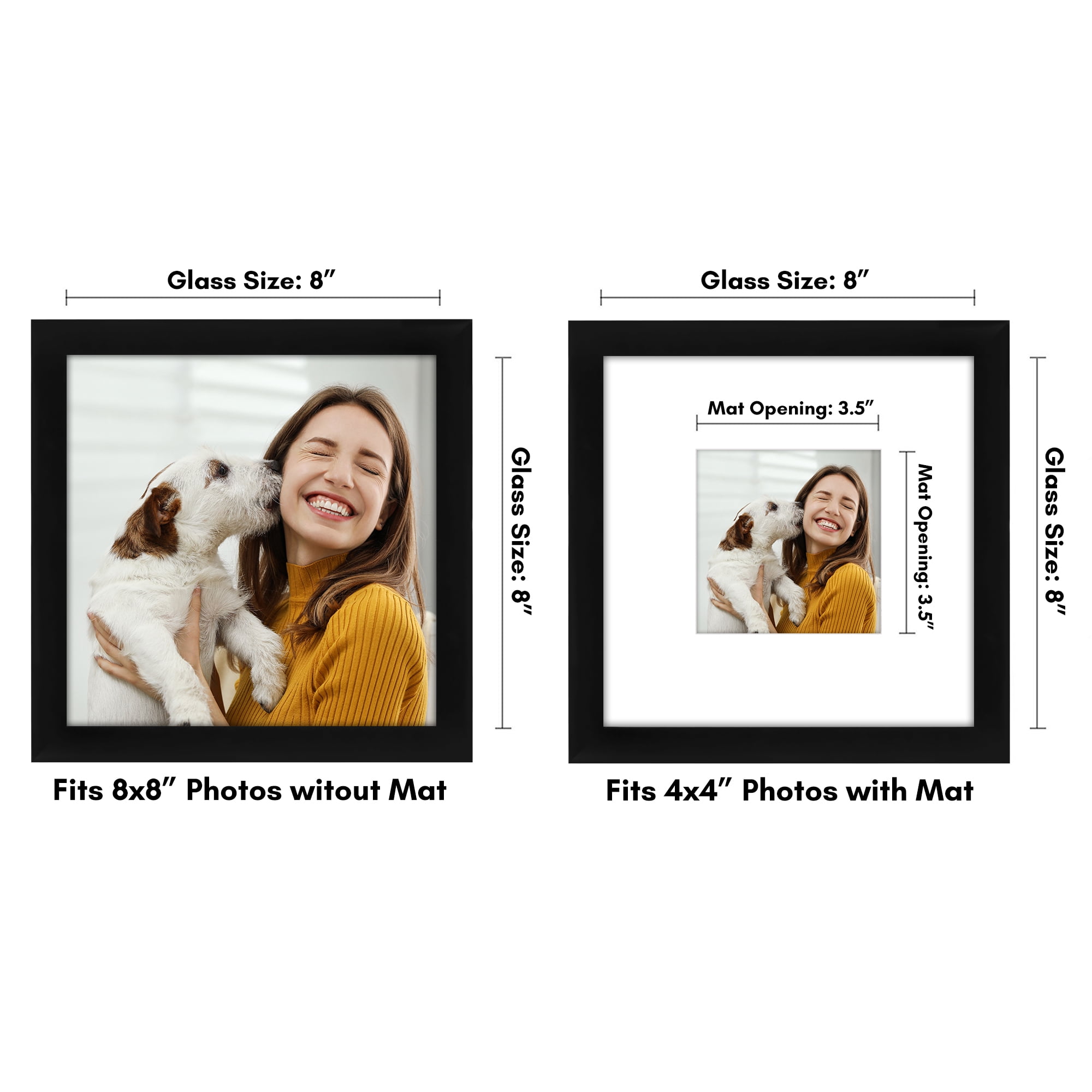 Americanflat 8x8 Picture Frame with Shatter-Resistant Glass with 4x4 Mat Display Photo Signature Wall - Black