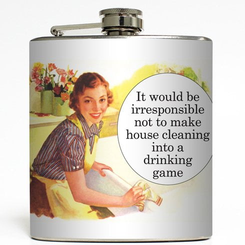 House Cleaning Drinking Game - Liquid Courage Flasks - 6 oz. Stainless Steel Flask