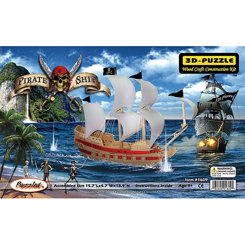 Puzzled 3D Puzzle Wood Craft Construction Kit, Pirate Ship