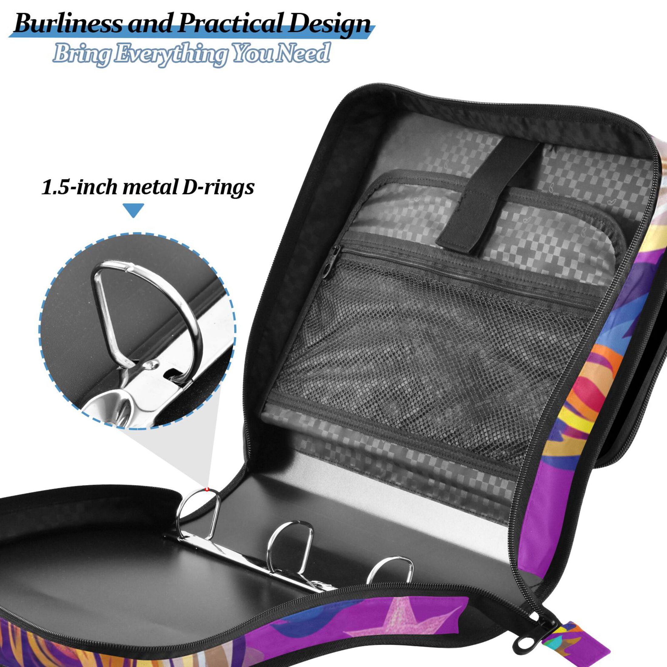 3 Ring Zipper Binder with Shoulder Strap Waterproof Trapper Keeper 2 Inch D-Ring 500 Sheets Capacity Cute Dog and Star