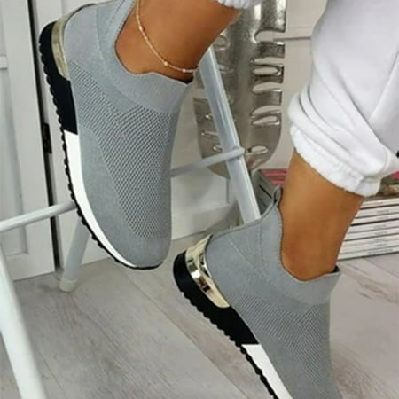 

VeliToy Sports Casual Shoes Large Flying Shoes Breathable Soft Bottom Comfortable Lightweight Socks Shoes for Women(Gray 36)
