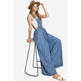 thumbnail image 2 of Vibrant Women's Jumpsuit Wide-Leg Super Flare Chambray Overalls (Small, Medium Denim), 2 of 5