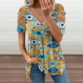 thumbnail image 2 of Greek Mati Mataki - Matiasma Evil Eye Pattern Womens Summer V Neck Zipper Top Short Sleeve T Shirt Off Shoulder Top Casual Classy Loose Shirts, 2 of 7