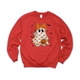 thumbnail image 4 of Girly Ghost & Orange Bow Fall Sweatshirt for Kids Cute Halloween Graphic Pullover Red Sweatshirt Youth Medium, 4 of 5