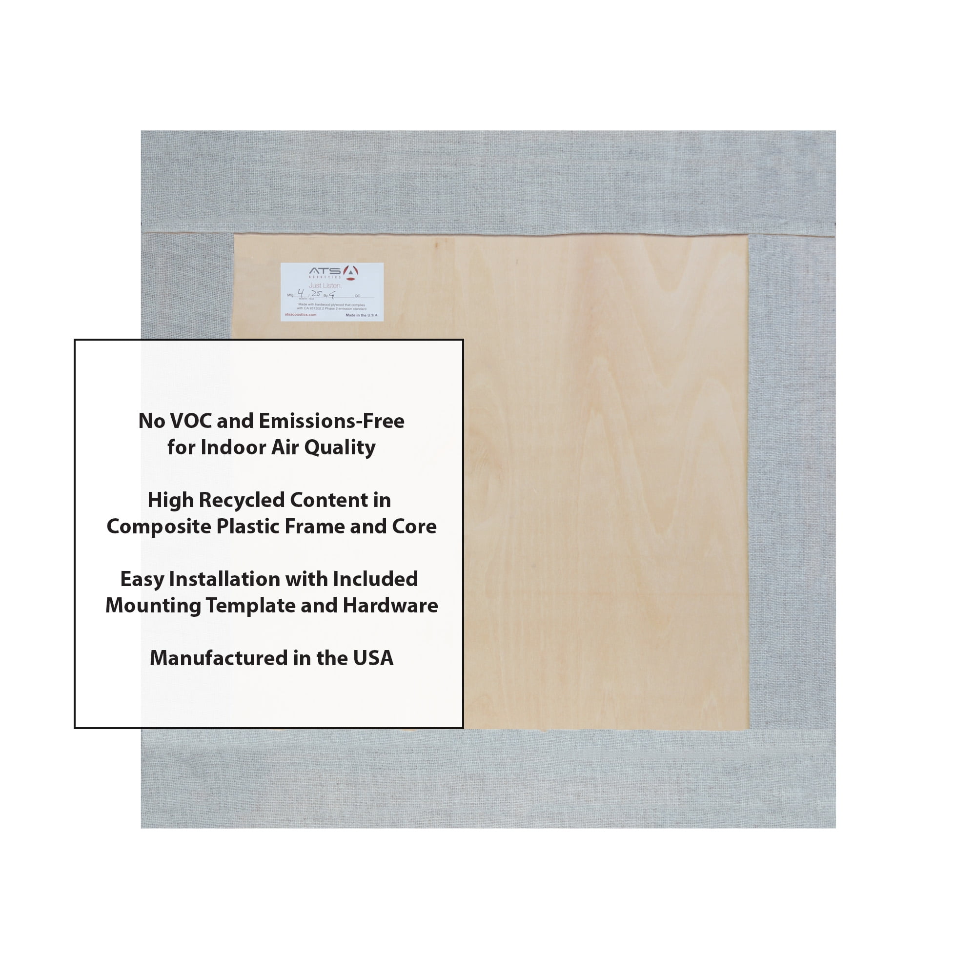 ATS Acoustics ECO Panel Low-VOC Professional Studio Recording Booth Sound Absorbing Acoustic Panel 24" x 24" x 4" (Blue Smoke)