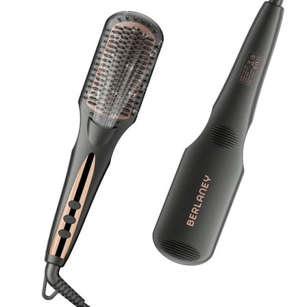 Berlaney Hair Straightener Brush - One-Step Hair Straightener for Women, Straightening Brush with Negative Ions, Dual Voltage, Hot Comb Flat Iron for Frizz-Free Styles, Sleek Styles on All Hair Types