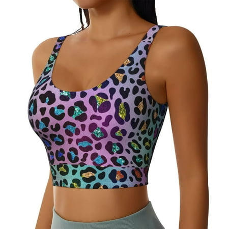 JUNZAN Rainbow Animal Skin Print Women s Workout Tank Tops - U Back Fitness Top with Built-In Shelf Bra  Perfect for Yoga and Gym-Large