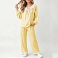 thumbnail image 2 of Acaics Girls' 2 Piece Plaid Pajama Set: Lace Ruffle Crew Neck Long Sleeve Loose Wide Leg Sleepwear Pants, Soft Casual All Season Loungewear Outfits for Girls Ages 2–17, 2 of 9