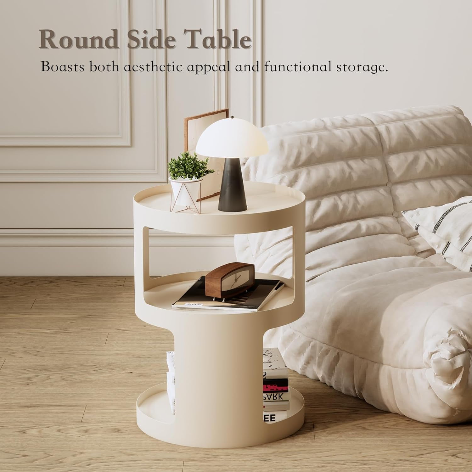 XIV Side Table, Round End Table, Metal Accent Table, Modern Nightstand, Small Bed Side Table for Living Room Bedroom Outdoor Entryway, No Assembly Required