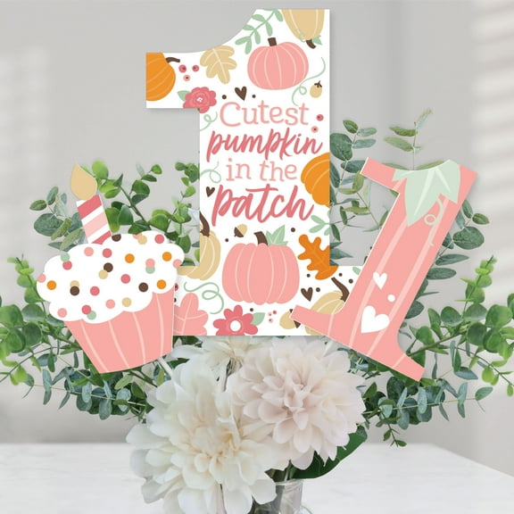 Big Dot of Happiness 1st Birthday Girl Little Pumpkin - Fall First Birthday Party Centerpiece Sticks - Table Toppers - Set of 15