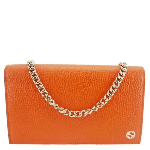 Pre-Owned GUCCI Betty Medium Marmont Leather Wallet On Chain Orange 466506