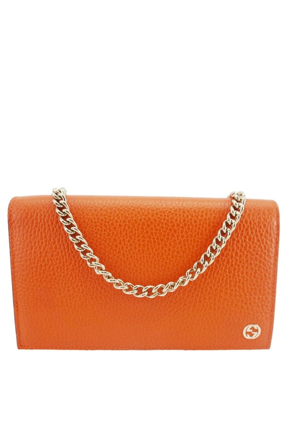 Pre-Owned GUCCI Betty Medium Marmont Leather Wallet On Chain Orange 466506