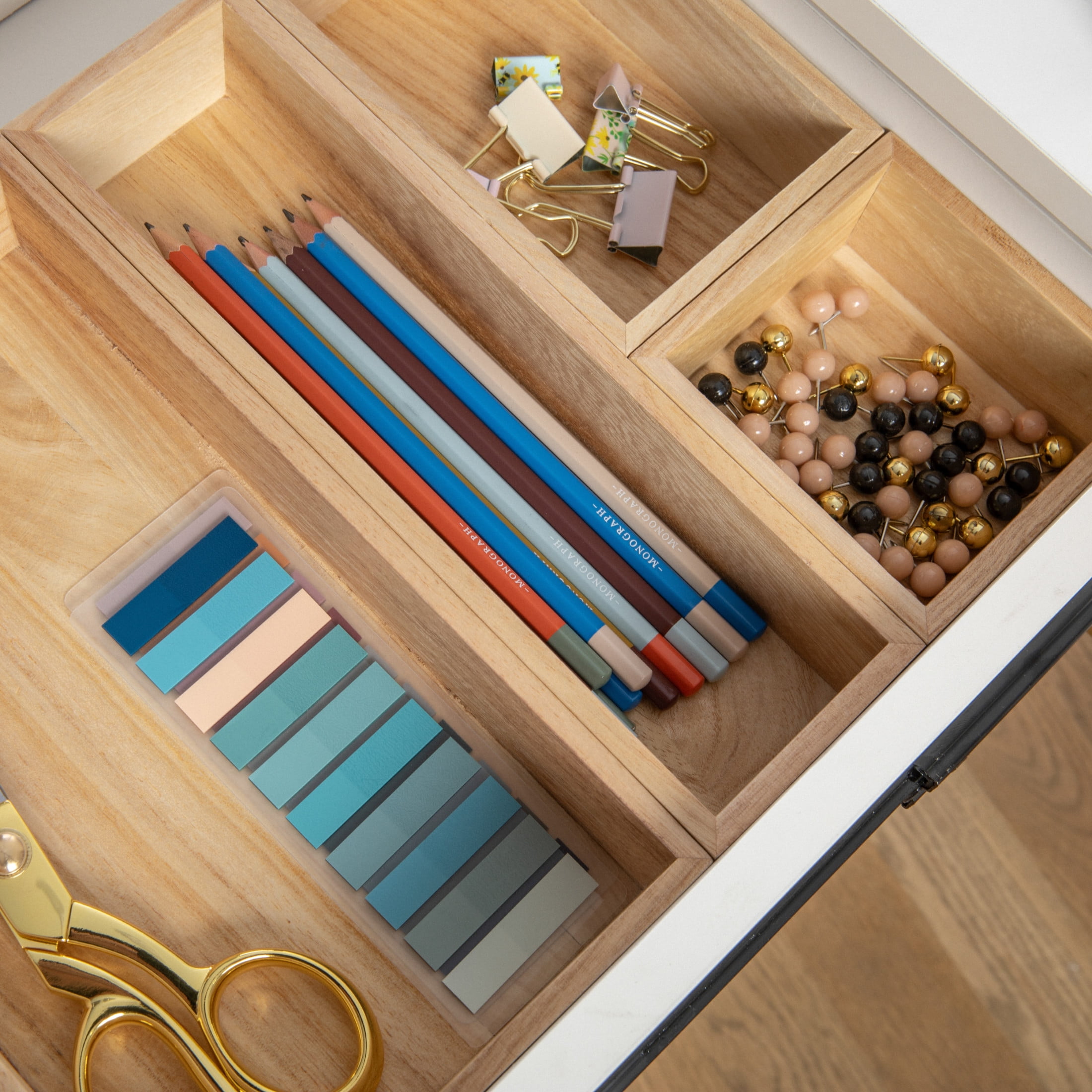 Martha Stewart Enzo 6 Piece Wooden Desk Drawer Organizer Set in Light Natural