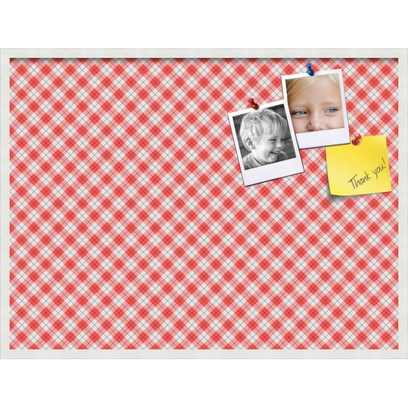 PinPix ArtToFrames 38x28 Custom Cork Bulletin Board Argyle Red   Poster Board Has a Fabric Style Canvas Finish, Framed in Satin White Frame (PinPix-646)
