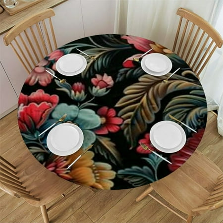 

Xlo0ole Varicolored Flowers Round Fitted Tablecloth with Elastic Edge Magical Flowers Round Table Cover Home Decorative Tablecloth for Dining Table Dinner Party Family Gathering 46 -50