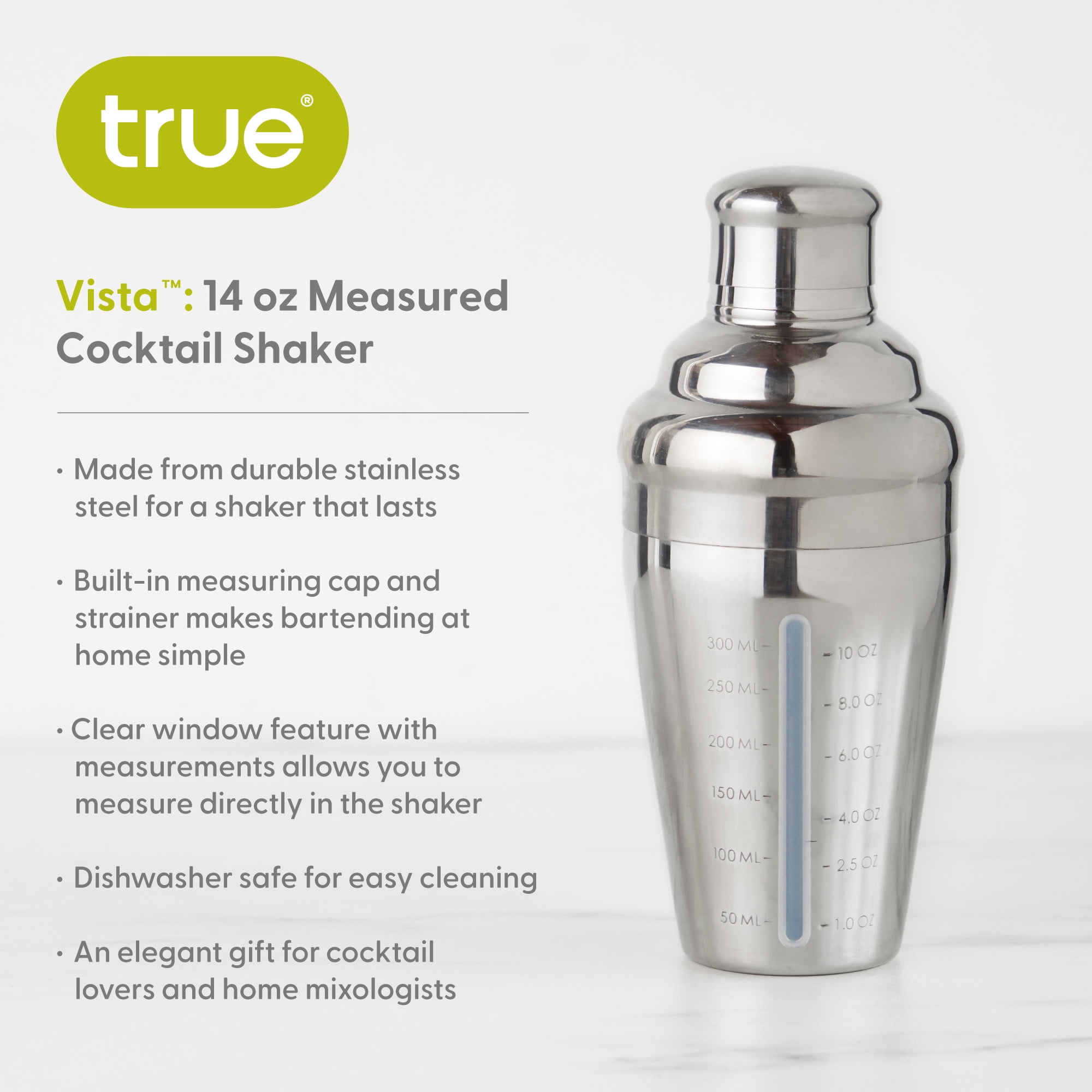 True Vista Measured Cocktail Shaker, Shaker Large Spirit Shakers, Cocktail  Shaker Gift with Measurements Stainless Steel 14oz Set of 1