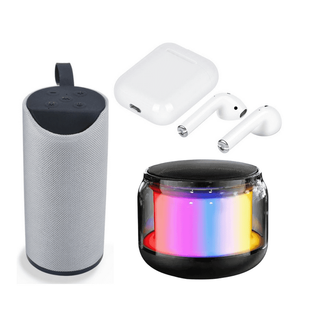 Combo bocinas bluetooth con radio FM + audifonos Gris