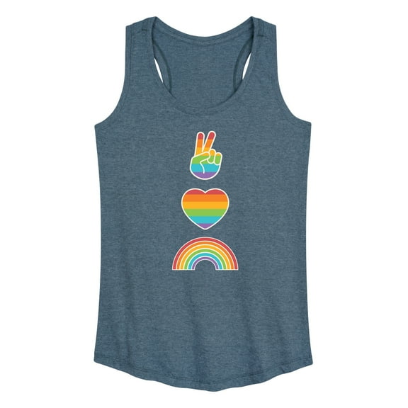 Instant Message - Pride - Peace, Love, Pride Rainbow Signs - Women's Racerback Tank Top