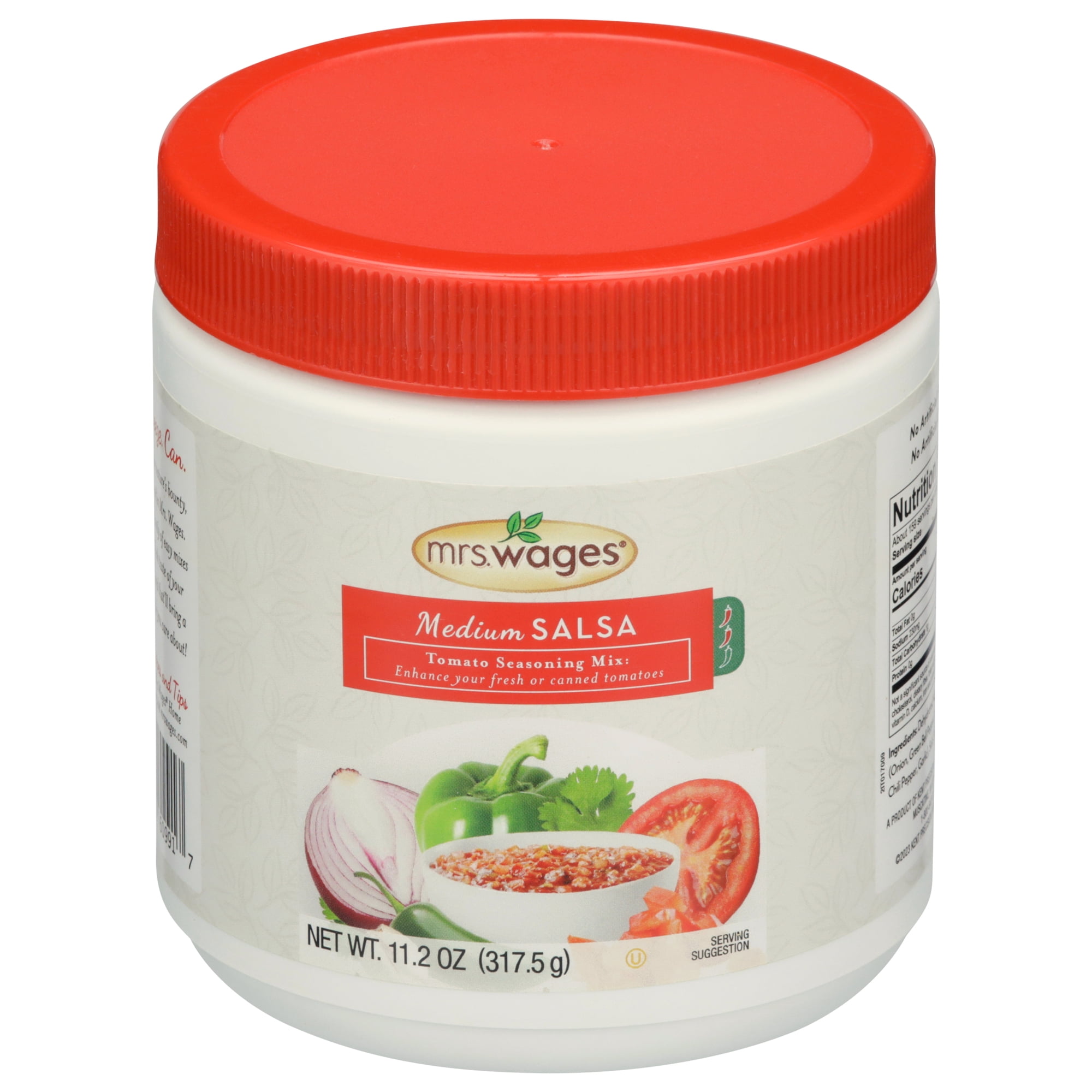 Mrs. Wages Medium Tomato Salsa Mix  Bulk Canning Mix for Homemade Salsa with Bell and Chili Peppers  Shelf-Stable Canning Mix  11.2 oz Canister  Makes 7 Quarts