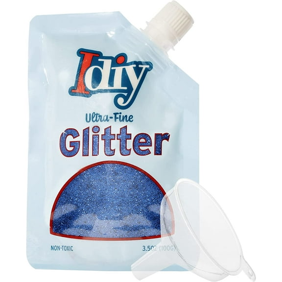 iDIY Ultra Fine Glitter (100g, 3.5 oz Pouch) w Easy-Pour Bag & Funnel- Indigo Blue Extra Fine-Non-Toxic, DIY Arts & Crafts, School Projects, Festivals, Sparkle Decorations, Resin, Gift, Card Making