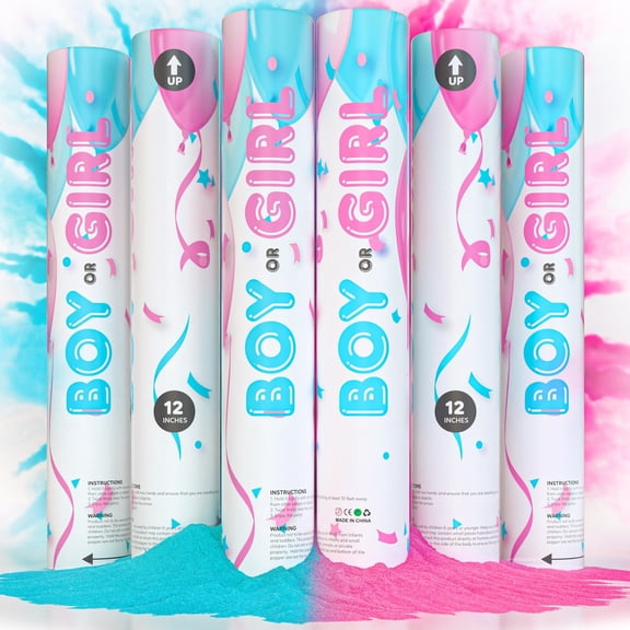 Gender Reveal Powder Poppers | 3 Pink & 3 Blue | Biodegradable Party Confetti Tubes | Safe Alternative for Gender Reveal Celebrations
