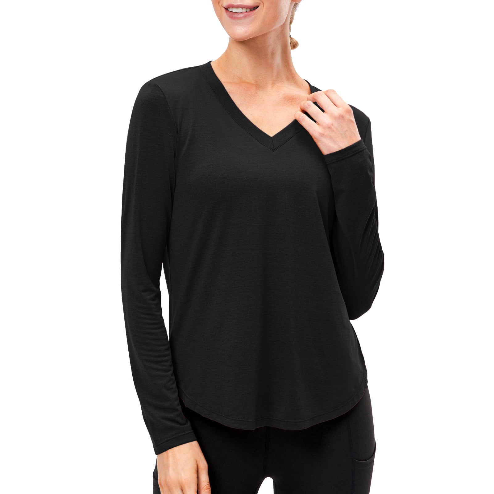 Workout Shirts for Women Loose Quick Dry Stretch V Neck Long Sleeves Yoga T Shirt Tops