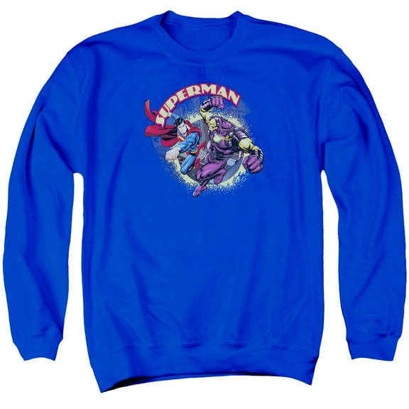 Superman Superman Vs Mongol Adult Crewneck Sweatshirt Royal Blue