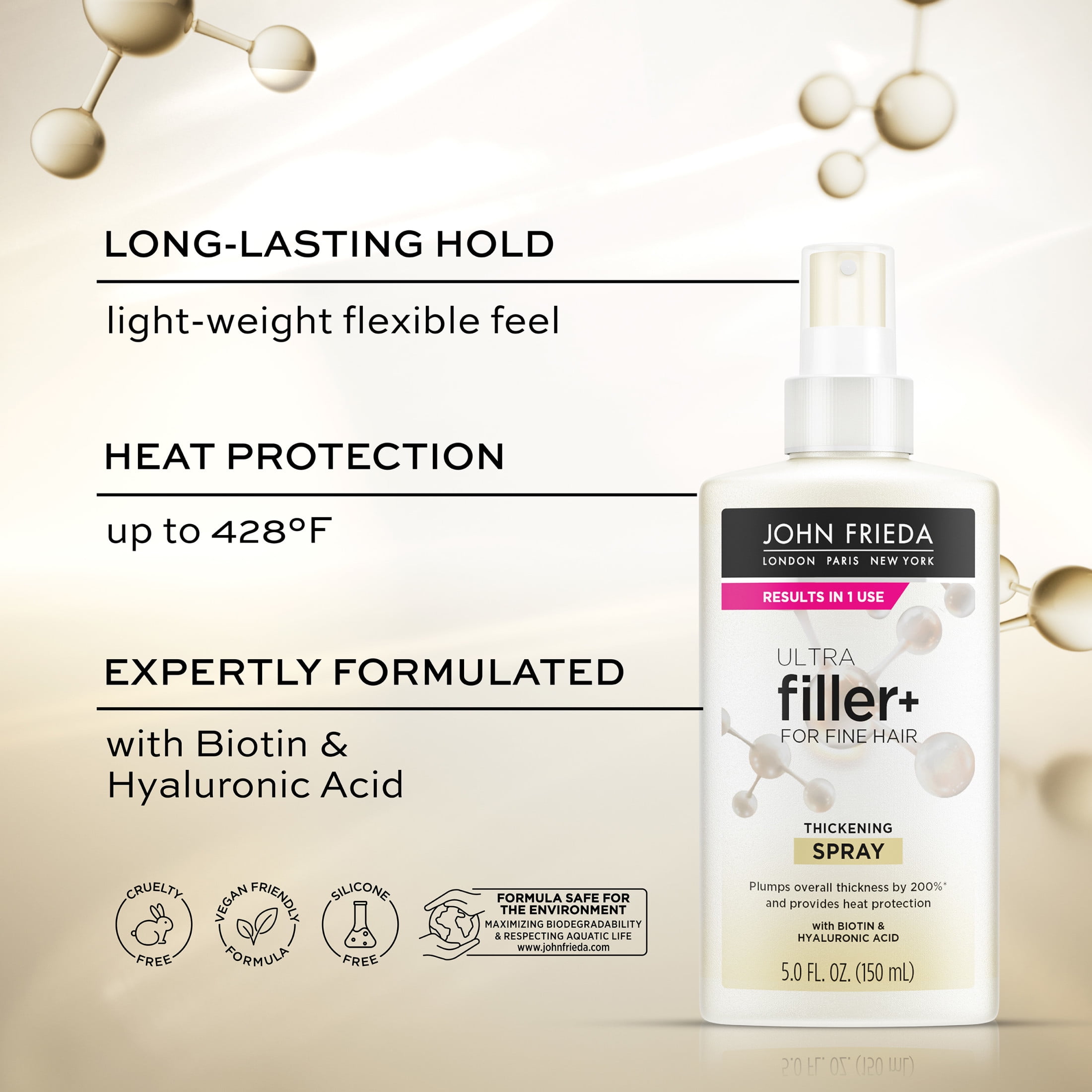 John Frieda ULTRAfiller+ Thickening Spray for Fine Hair, Volumizing Spray, 5 fl oz