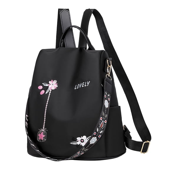Mepaouo Women Fashion Backpack Purse Embroidery Travel Shoulder Bag Casual Handbag Rucksack(Black)