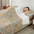 thumbnail image 4 of Castle Fairy Tribal Floral Band Queen Sheets 4 Pieces,Boho Geometric Aztec Queen Sheet Sets,Taupe Gold Cyan,1 Flat Sheet, 1 Fitted Sheet and 2 Pillowcases, 4 of 7