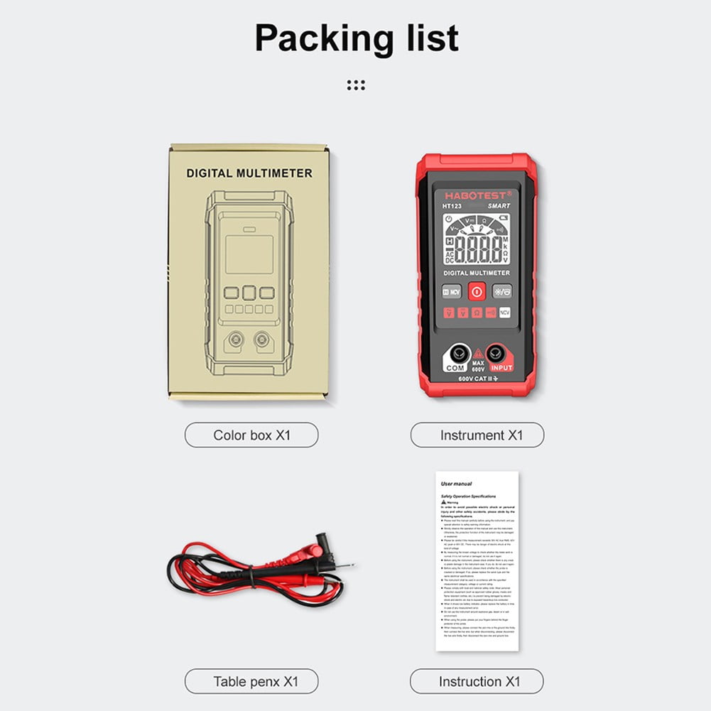 Ht123 Digital Multimeter, 2000 Counts Multimeter Meter, Measures Ac/Dc Voltage