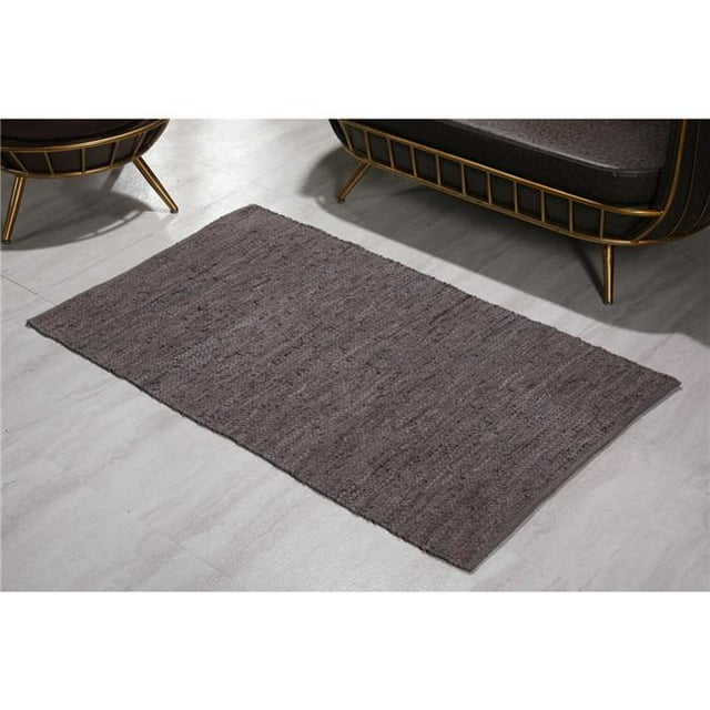 Luxen Home 3'x5' Handwoven Light Coffee Leather/Cotton Rug