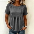 thumbnail image 4 of hoksml Women's Cotton Linen Peplum Blouse, Round Neck Short Sleeve Loose Fit Casual Summer Daily Wear Shirt, 4 of 7